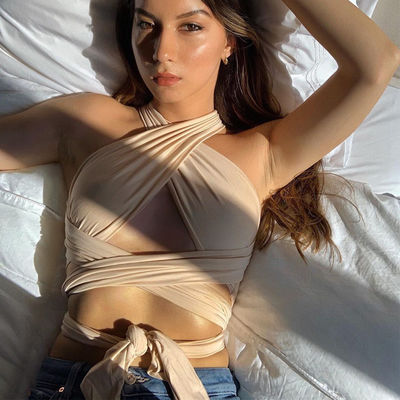 Бесрукавный V-Neck Tank Top Шнурка вверх стиль Сексуальный крестный хальтер Top