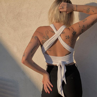 Бесрукавный V-Neck Tank Top Шнурка вверх стиль Сексуальный крестный хальтер Top